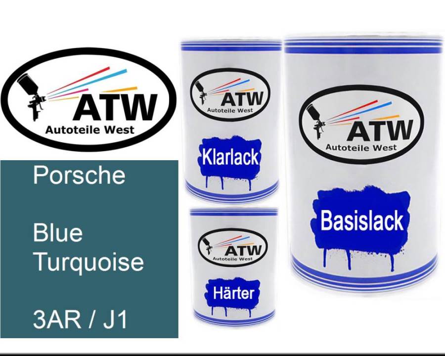 Porsche, Blue Turquoise, 3AR / J1: 500ml Lackdose + 500ml Klarlack + 250ml Härter - Set, von ATW Autoteile West.